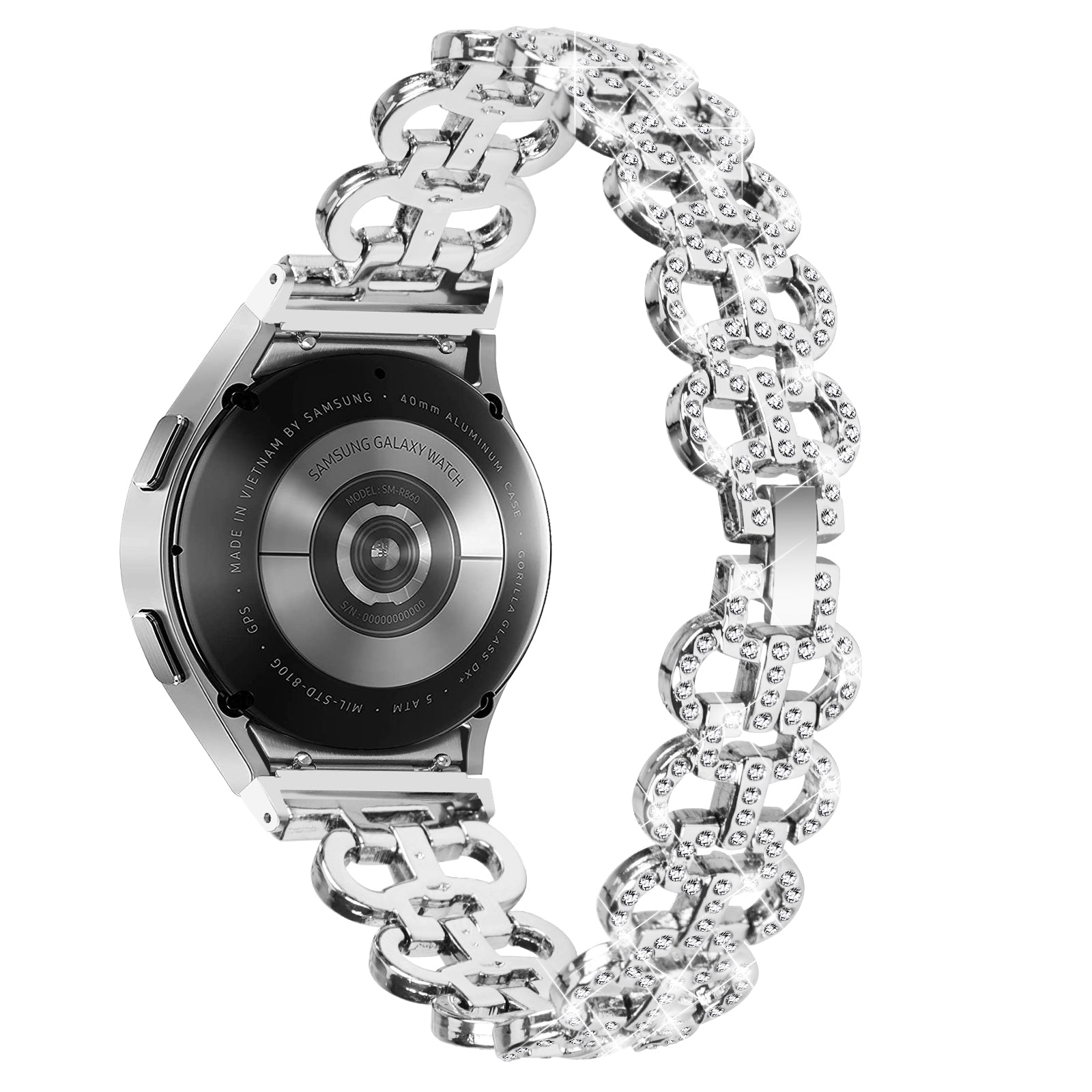 For Samsung Galaxy Watch6 40 44mm Rhinestone Metal Watch Strap Hollow Breathable Watchband with Connector For Samsung Galaxy Watch6 40 44mm Rhinestone Metal Watch Strap Hollow Breathable Watchband with Connector